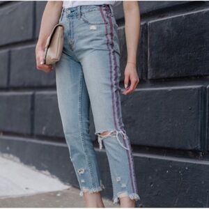 Abercrombie & Fitch Annie high-rise girlfriend jeans red stripes size 2 regular